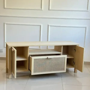 Rack tv madera natural arpillera Michel - SILVINA C 6