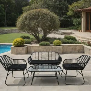 Juego Jardín exterior Muebles Set Ratán Black Celta - SILVINA C 1