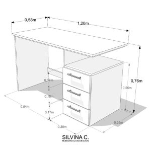 Escritorio PC oficina Moderno Melamina 3 cajones Elo - SILVINA C (6)