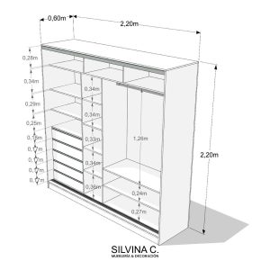 Placard Moderno puertas corredizas 5 cajones 2,20 Hak - SILVINA C (4)
