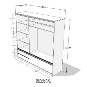 Placard puertas corredizas Melamina zapatero 2,20 Lens - SILVINA C (1)