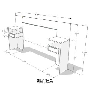 Respaldo cama Moderno con Mesas luz Led Melamina Day - SILVINA C (7)