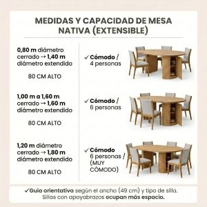 Mesa redonda extensible madera varillada Nativa - SILVINA C 116