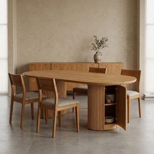 Mesa redonda extensible madera varillada Nativa - SILVINA C